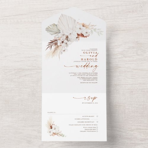 Terracotta and White Flowers Exotic Boho Wedding All In One Invitation