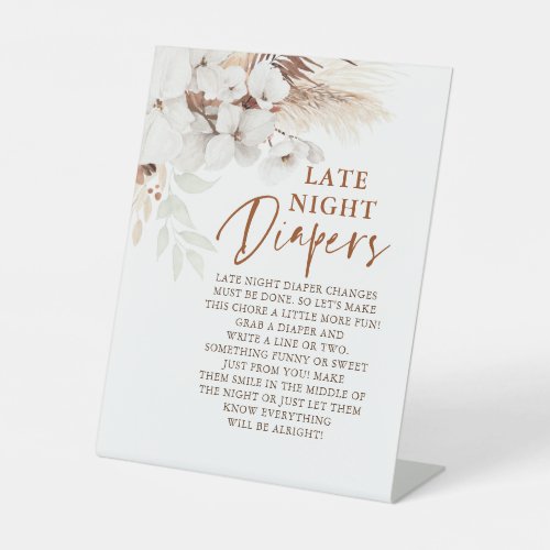 Terracotta and White Flowers Late Night Diapers Pedestal Sign