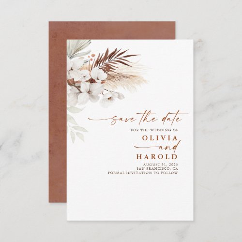 Terracotta and White Flowers Save The Date Announcement