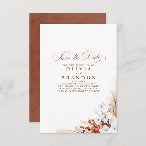 Terracotta and White Flowers Save The Date Announcement