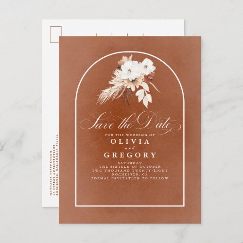 Terracotta and White Flowers Save The Date Announcement Postcard