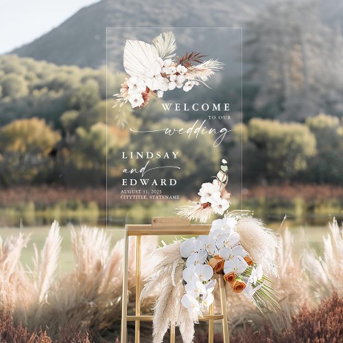 Terracotta and White Flowers Wedding Acrylic Sign