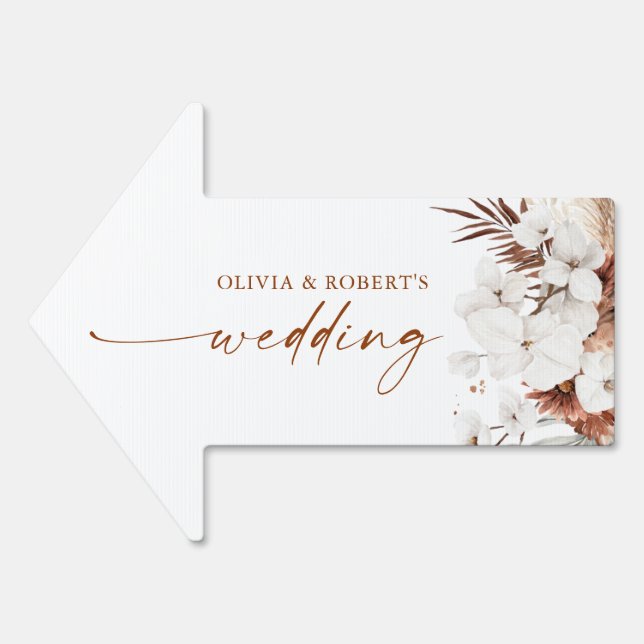 Terracotta and White Flowers Wedding Way Sign (Front)