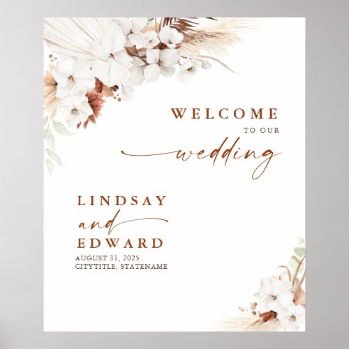 Terracotta and White Flowers Wedding Welcome Sign