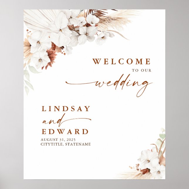 Terracotta and White Flowers Wedding Welcome Sign (Front)