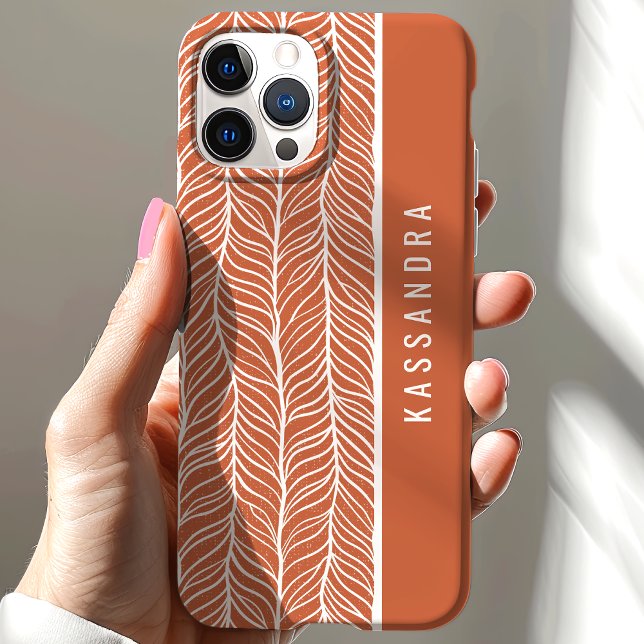 Terracotta And White Herringbone Personalized Name Case-Mate iPhone Case (Creator Uploaded)
