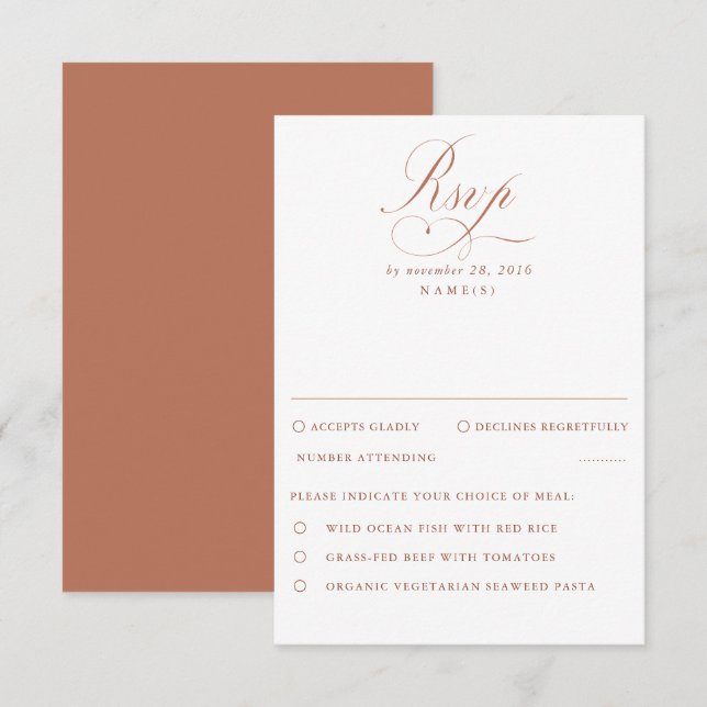 Terracotta and White Modern Minimal Wedding RSVP (Front/Back)