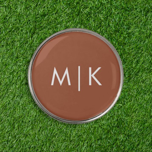 Terracotta and White  Modern Monogram Golf Ball Marker