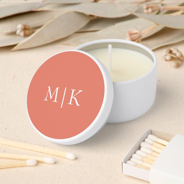 Terracotta and White | Modern Monogram Mini Candle Favors (Insitu)