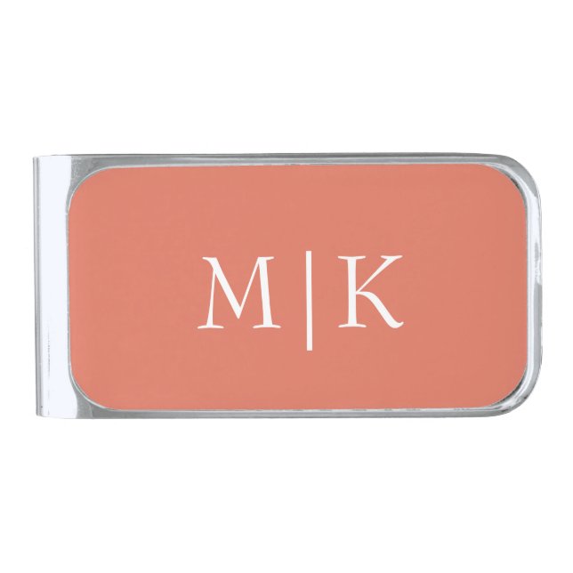 Terracotta and White | Modern Monogram Silver Finish Money Clip (Front)