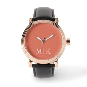 Terracotta and White Modern Monogram Watch