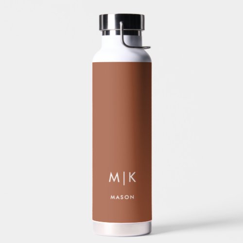 Terracotta and White  Modern Monogram Water Bottle