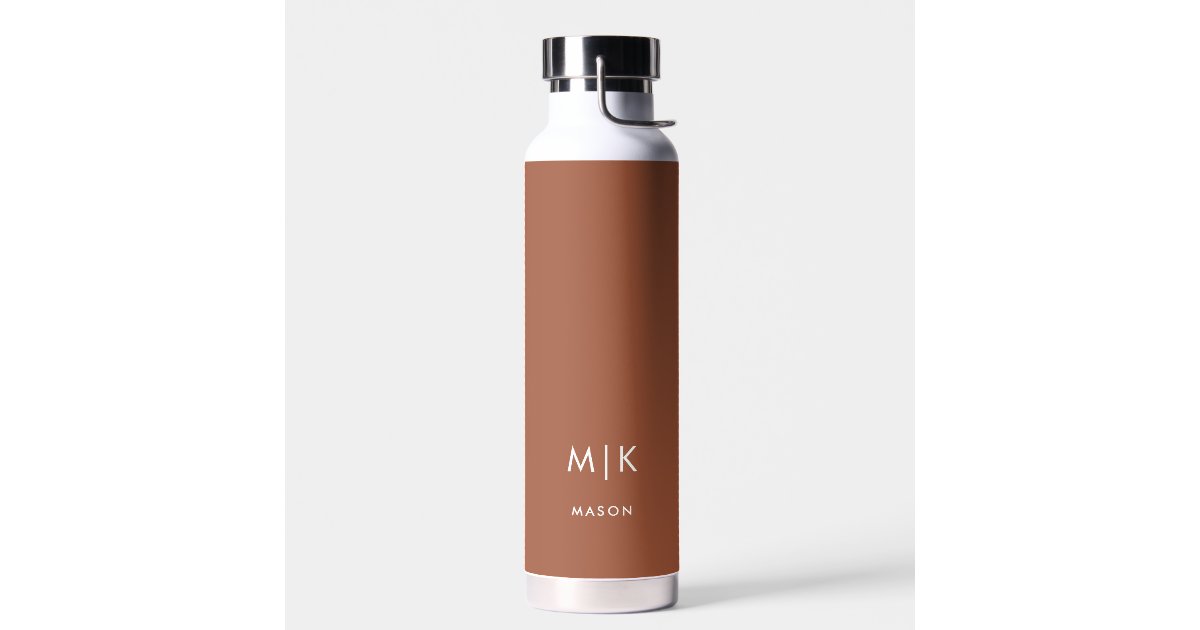 Terracotta and White | Modern Monogram Water Bottle | Zazzle