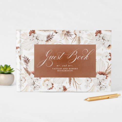 Terracotta and White Orchids Floral Boho Wedding Guest Book