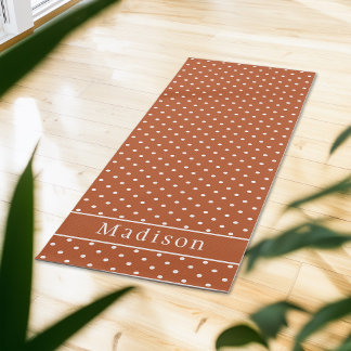 Terracotta And White Polka Dots And Custom Name Yoga Mat