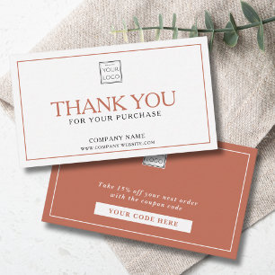Terracotta and White Promo Code Business Thank You Note Card
