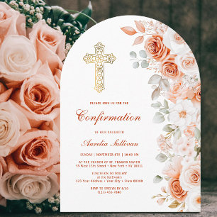Terracotta and White Roses Arch Confirmation Invitation