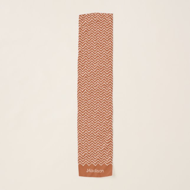 Terracotta And White Squiggly Chevron Pattern Scarf (Front)