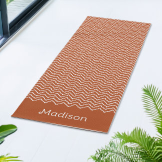 Terracotta And White Squiggly Chevron With Name Yoga Mat