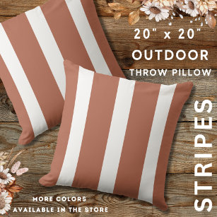 Terracotta And White Stripes Rustic Farmhouse Outdoor Pillow