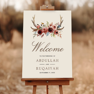 Terracotta Antlers Floral Wedding Welcome Sign