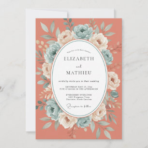 Terracotta Aqua Botanical Wedding Invitation