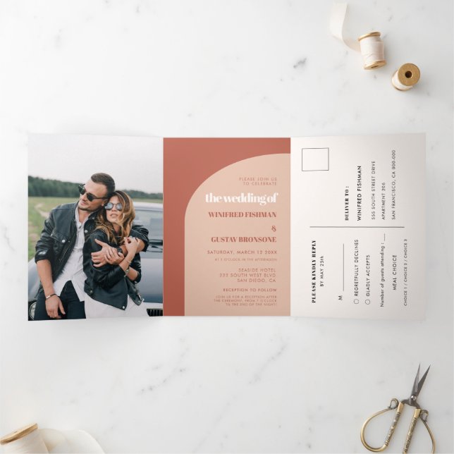 Terracotta arch all in one wedding invitation (Inside)