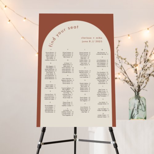 Terracotta Arch Alphabetical Wedding Seating Chart Foam Board