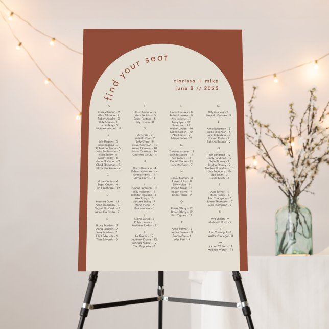 Terracotta Arch Alphabetical Wedding Seating Chart Foam Board (In Situ (Stand))