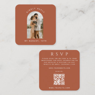 Terracotta Arch Couple Photo QR Code Wedding RSVP Enclosure Card