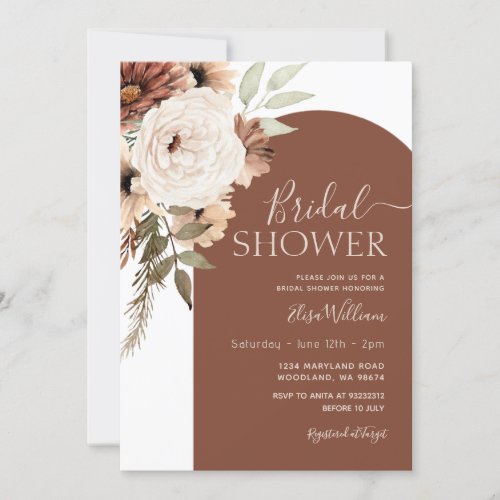 Terracotta Arch Floral Boho Bridal Shower  Invitation