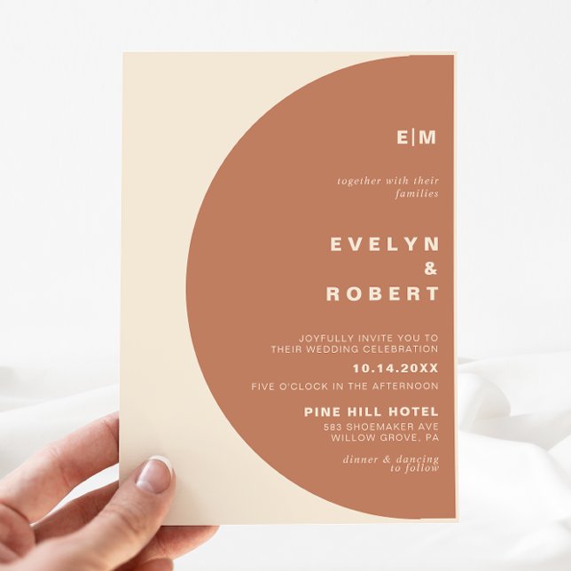 Terracotta Arch Minimalist Initial Wedding Invitation (Creator Uploaded)