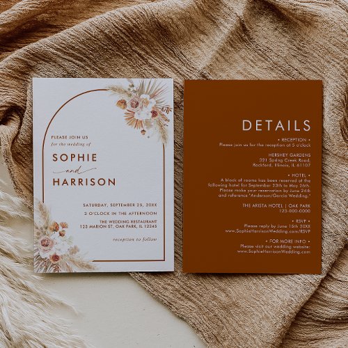 Terracotta Arch Pampas Grass All In One Wedding Invitation