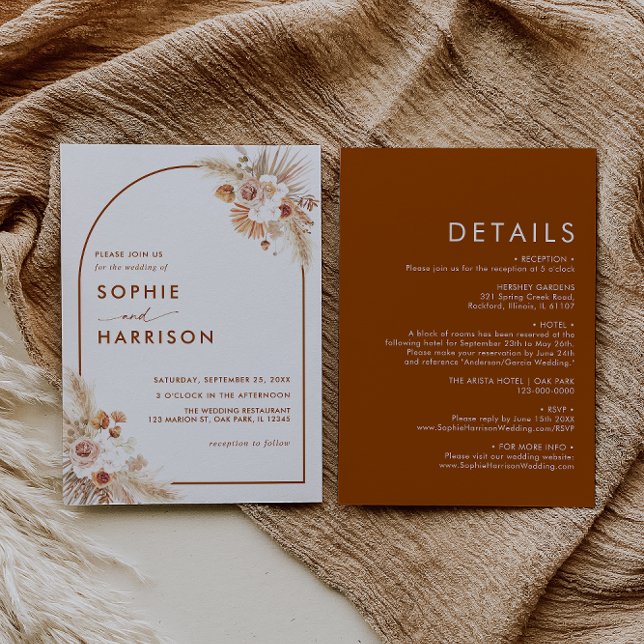 Terracotta Arch Pampas Grass All In One Wedding Invitation (Creator Uploaded)