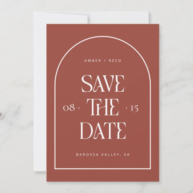 Terracotta Arch Retro Minimalist Modern Font  Save The Date (Front)