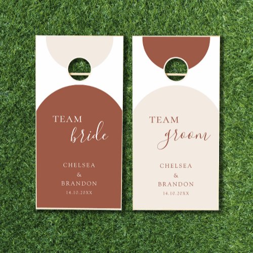 Terracotta Arch Team Bride Groom Boho Wedding Cornhole Set