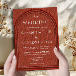 Terracotta Arch Wedding Linen Texture Invitation