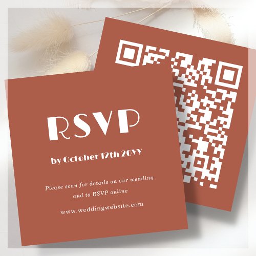Terracotta Art Deco  QR Code  Wedding RSVP  Enclosure Card