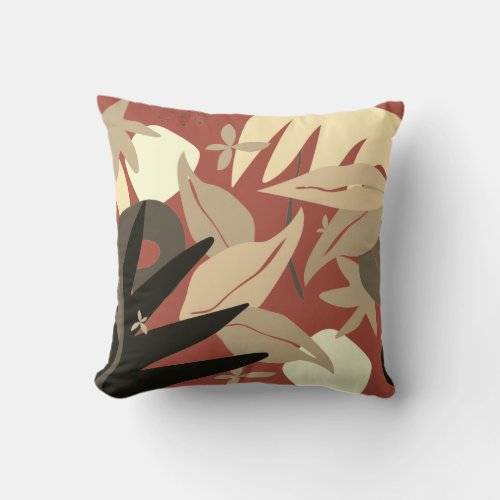 Terracotta Artistic Abstract Leaves Throw Pillow