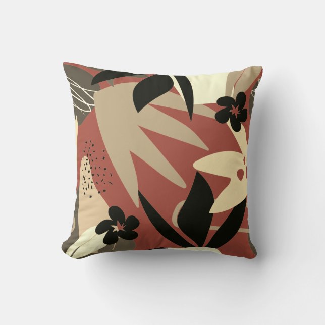 Terracotta Artistic Abstract Tropical Throw Pillow (Front)