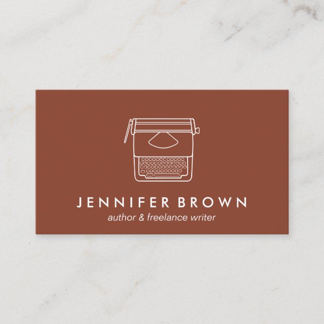 Terracotta Author Blogger Freelancer Typewriter Business Card (Front)