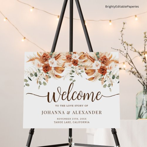 Terracotta Autumn Blooms Wedding Welcome Sign