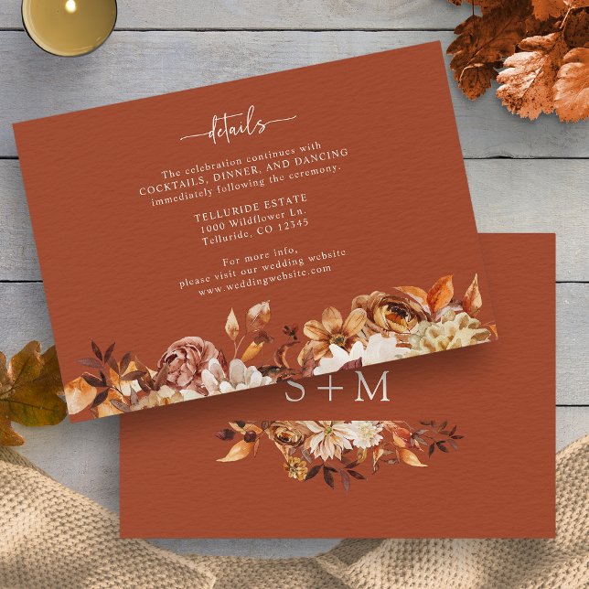 Terracotta Autumn Details Enclosure Card (Terracotta Autumn Floral Leaves Details Enclosure Card by Painted Paperie)