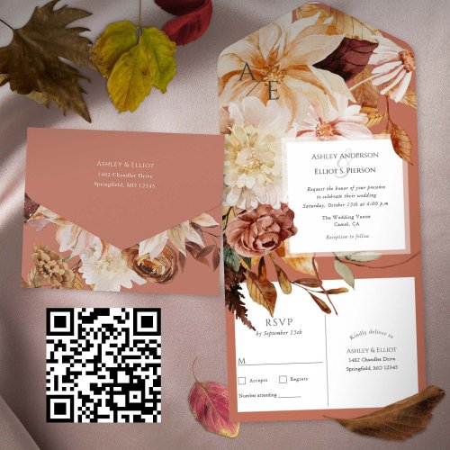 Terracotta Autumn Elegant Fall weddings All In One Invitation