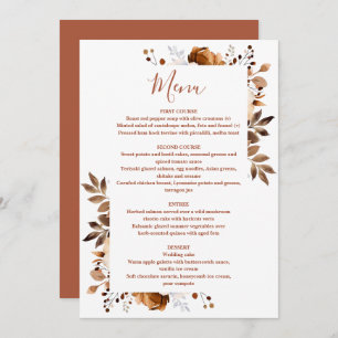 Terracotta Autumn Fall Country Floral Wedding Menu