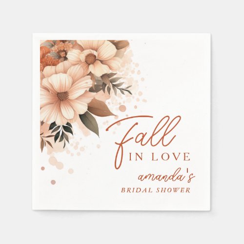 Terracotta Autumn Floral Fall in Love Bridal Napkins