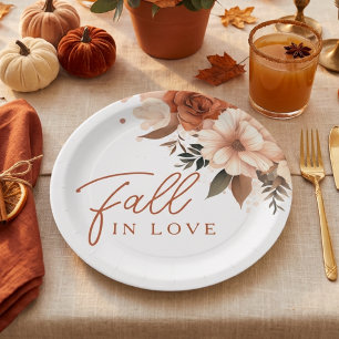 Terracotta Autumn Floral Fall in Love Bridal Paper Plates