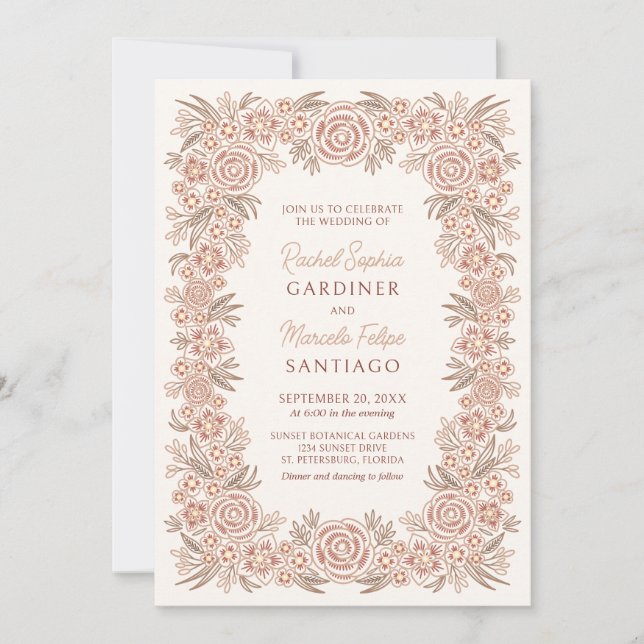 Terracotta Autumn Floral Wedding Invitation (Front)
