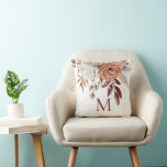 Terracotta Autumn Florals Monogram Initial Throw Pillow<br><div class="desc">Terracotta Autumn Florals Monogram Initial. A beautiful autumnal floral design with your initial on a white background. The same design is on the back.</div>