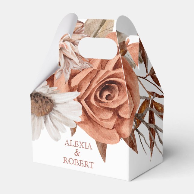 Terracotta autumn flowers arrangement wedding  favor boxes (Front Side)